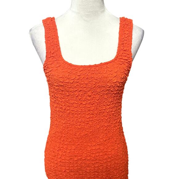 Rails Julie Mini Dress Square Neck Bodycon Crinkled Cherry Orange Women's S NWOT - Picture 3 of 9